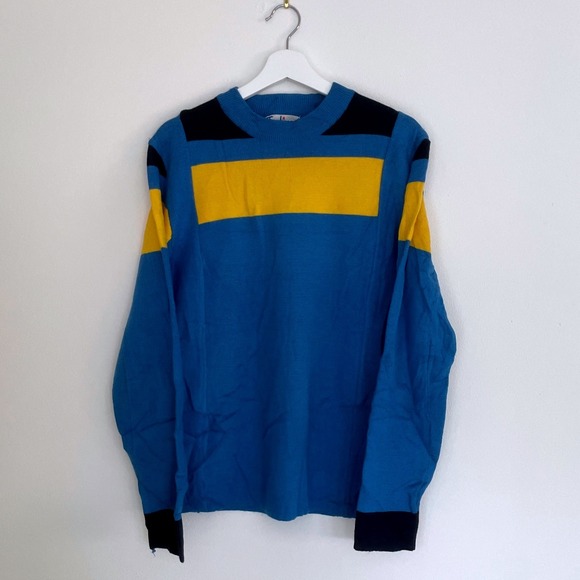 Other - Vintage 1980's Blue Yellow Knit Sweater Large Cozy Sweater VTG Kid Core